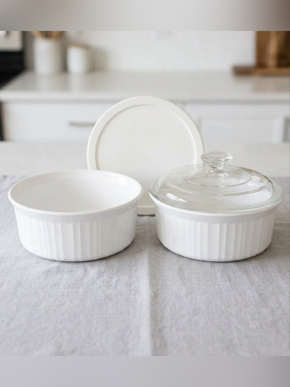 Vintage CorningWare French White F-5-B Pyroceram Dishes 1.6L 4pc set + lids USA